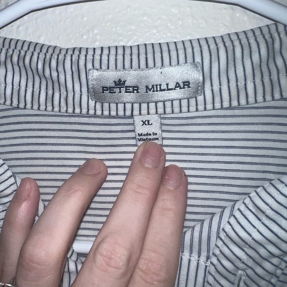 Peter Millar Navy and White Striped Polo Shirt - Picture 2 of 5